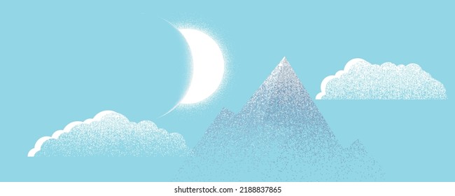 Solar eclipse .Star and moon in space. Futuristic landscape, with noise texture . fantasy landscape .Vector illustration