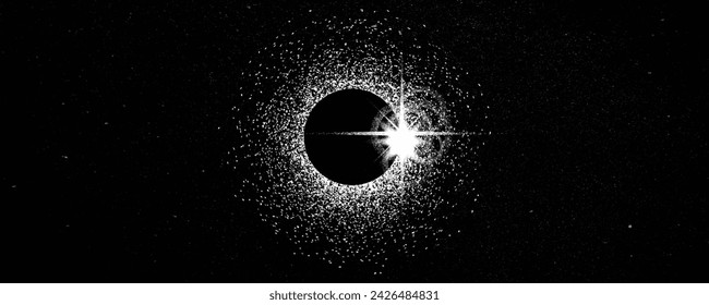 Solar eclipse .Star and moon in space. Futuristic landscape, with noise texture . Night landscape .Vector illustration