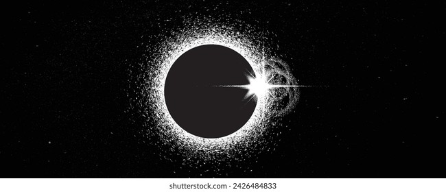 Solar eclipse .Star and moon in space. Futuristic landscape, with noise texture . Night landscape .Vector illustration