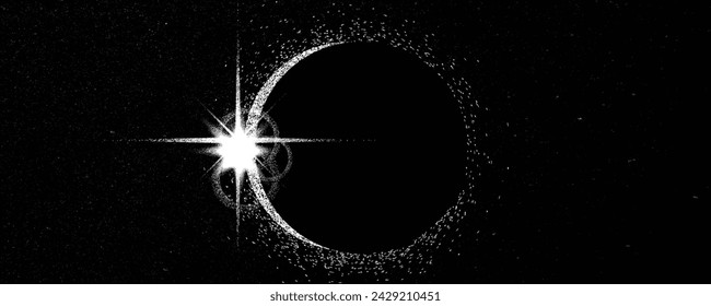 Solar eclipse .Star and moon in space. Futuristic landscape, with noise texture . Night landscape .Vector illustration