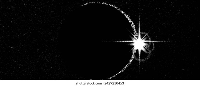 Solar eclipse .Star and moon in space. Futuristic landscape, with noise texture . Night landscape .Vector illustration