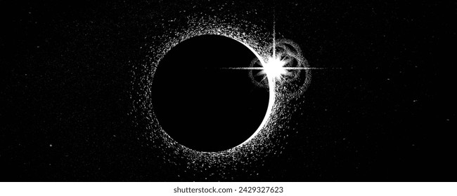 Solar eclipse .Star and moon in space. Futuristic landscape, with noise texture . Night landscape .Vector illustration