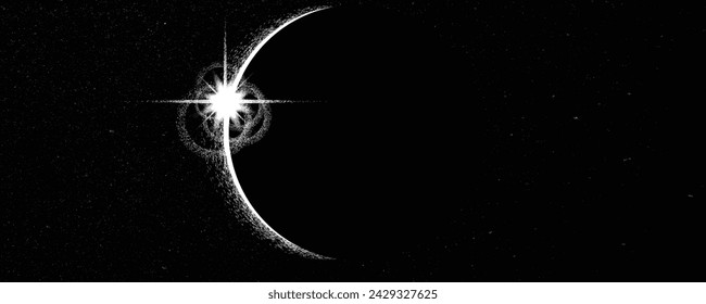 Solar eclipse .Star and moon in space. Futuristic landscape, with noise texture . Night landscape .Vector illustration