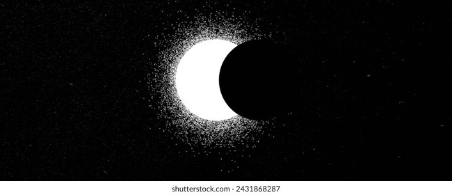 Solar eclipse .Star and moon in space. Futuristic landscape, with noise texture . Night landscape .Vector illustration