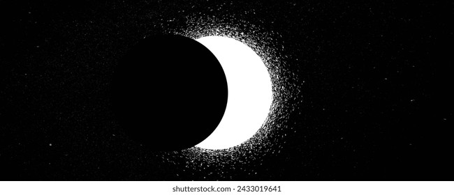 Solar eclipse .Star and moon in space. Futuristic landscape, with noise texture . Night landscape .Vector illustration