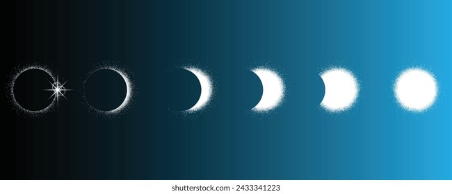 Solar eclipse .Star and moon in space. Futuristic landscape, with noise texture . Night landscape .Vector illustration
