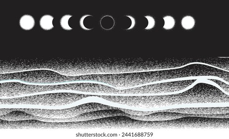 Solar eclipse .Star and moon in space. Futuristic landscape, with noise texture . Night landscape .Vector illustration
