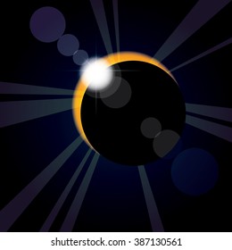 Solar eclipse vector background with lens flare.