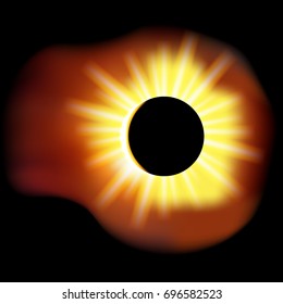 Solar eclipse vector illustration on black background with transparency