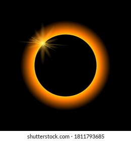 Solar eclipse vector. Lunar eclipse on dark background.