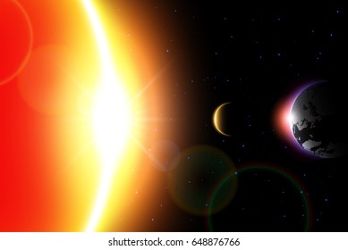 Solar Eclipse ( Vector ) . Moon move around the world and hide sunlight .