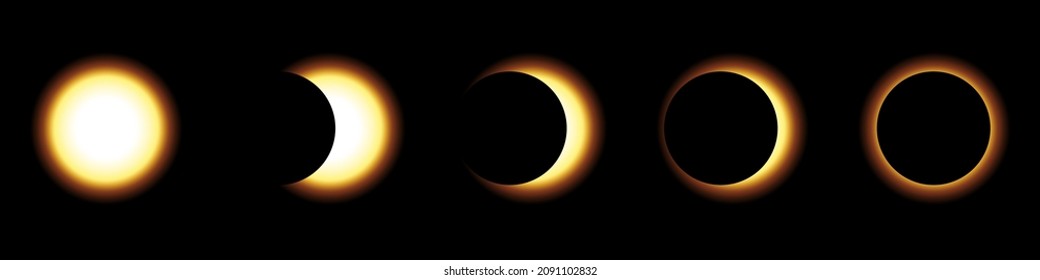 Solar eclipse vector set. Different phases of solar eclipse. Vector illustration