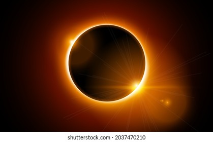 Fondo solar total del vector eclipse solar. El eclipse de luna brilla en el espacio. Círculo del planeta solar