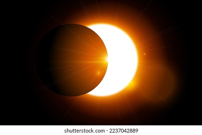 Solar eclipse vector total sun background. Moon eclipse glow in space. Solar planet circle