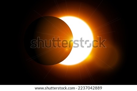 Solar eclipse vector total sun background. Moon eclipse glow in space. Solar planet circle