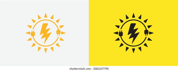 Solar Electric Power Inside Cable Chord Vector Icon Logo Graphic Design. Electrical Spark And Sun Symbol Combination For Renewable Energy Source