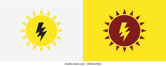 solar electric power vector icon logo graphic design. electrical spark and sun symbol combination for renewable energy source