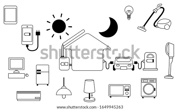 solar electric product of vector illustration with\
line art