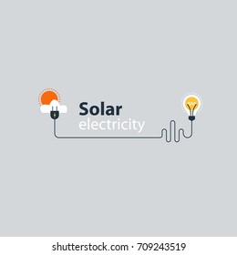 Solar electrical services and supply icons, energy saving concept, electricity connection graphic elements. lignt bulb and plug fork. Flat design vector illustration