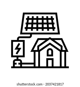 Vektorgrafik der Solarstromanlage. Schild zur Installation von Solarstrom. isoliertes Kontursymbol