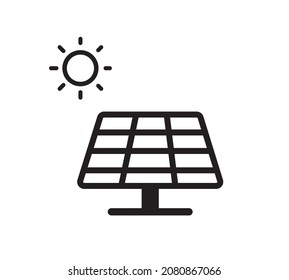 Solar enegy icon on white background. Solar panels with sun icon. Vector illustration.