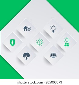 Solar energetics modern icons on square shapes, vector illustration, eps10, easy to edit