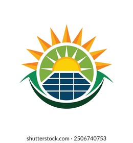 Solar energy badge logo design eco friendly solar energy logo concept with sun rays and solar plates