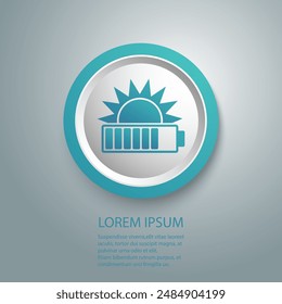 Solar energy blue icon, charge power sun battery. Vector flat illustration