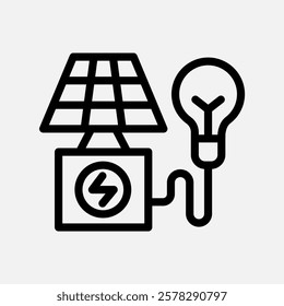 solar energy and bulb icon line, free energy, ecology, renewable and green energy concept. Linear and lineart icon.