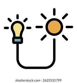 Solar energy bulb icon. Outline solar energy bulb vector icon color flat isolated
