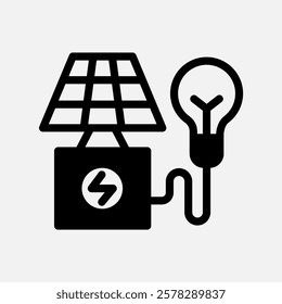 solar energy and bulb icon Semi solid, free energy, ecology, renewable and green energy concept. Black and semi solid icon.