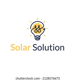 Solar energy bulb logo template, solar solution alternative energy logo, light bulb clean energy design