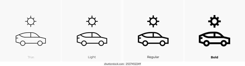 solar energy car icon. Thin, Light Regular And Bold style design isolated on white background