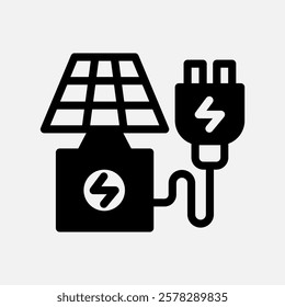 solar energy charging icon Semi solid, free energy, ecology, renewable and green energy concept. Black and semi solid icon.