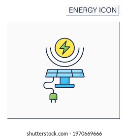Solar energy color icon. Conversion of power from sunlight into electricity. Solar battery. Renewable energy concept. Isolated vector illustration