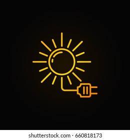 Solar energy colorful icon - vector sun with socket concept sign or logo element in thin line style on dark background