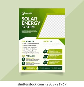 Solar Energy Company Flyer Template. Poster Leaflet Design for Solar Panel Business