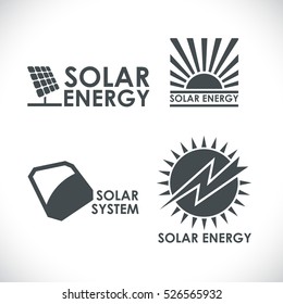 Solar Energy Company Logo Set Isolated On White Background. Sun Power Concept Vector Signs.