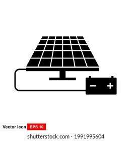 Solar energy concept - battery and solar panel. Icon vector illustration in flat style design. Isolated on background.