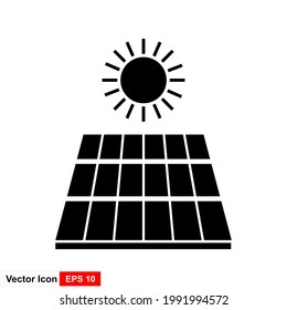 Solar energy concept - sun and solar panel. Conceptual vector illustration in flat style design. Isolated on background.