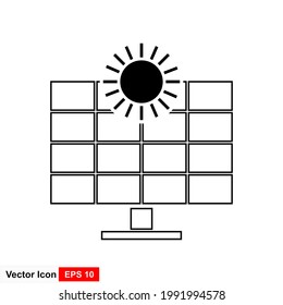 Solar energy concept - sun and solar panel. Conceptual vector illustration in flat style design. Isolated on background.