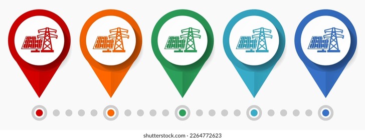 Solar energy concept vector icon set, flat design renewable pointers, infographic template easy to edit