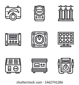 Solar energy convertor icon set. Outline set of 9 solar energy convertor vector icons for web design isolated on white background