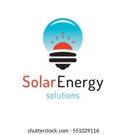 Solar Energy creative logotype symbol. Vector icon concept. Creative light bulb