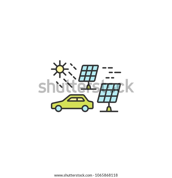 Solar energy for electric car\
icon outline, linear, editable stroke vector object. Eco\
concept