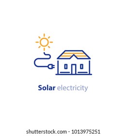 Solar energy, electrical services, sun electricity, vector line icon