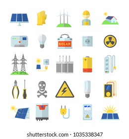 Solar energy equipment icons set. Flat illustration of 25 solar energy equipment vector icons for web