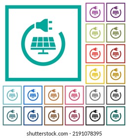Solar energy flat color icons with quadrant frames on white background