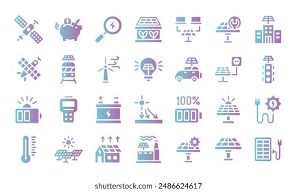 Solar energy flat gradient icons set. Perfect for digital and print media.Vector illustration