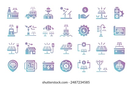 Solar energy flat gradient icons set. Perfect for digital and print media.Vector illustration